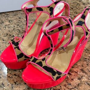 Gianni Bini Neon Pink and Leopard Wedges